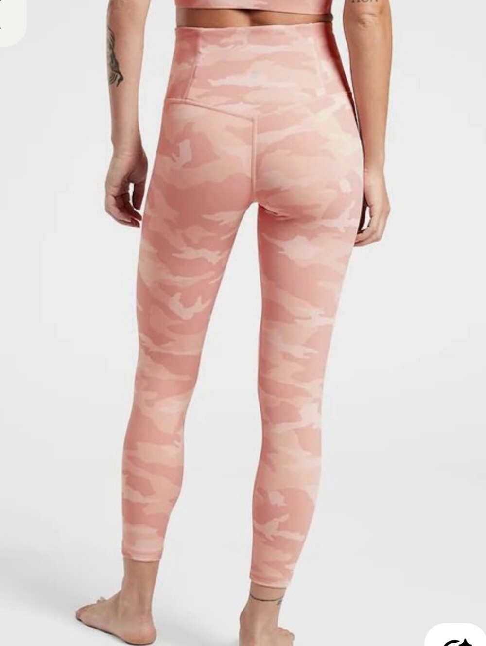 Athleta pink camoflage Elation leggings, 7/8 length, large + new